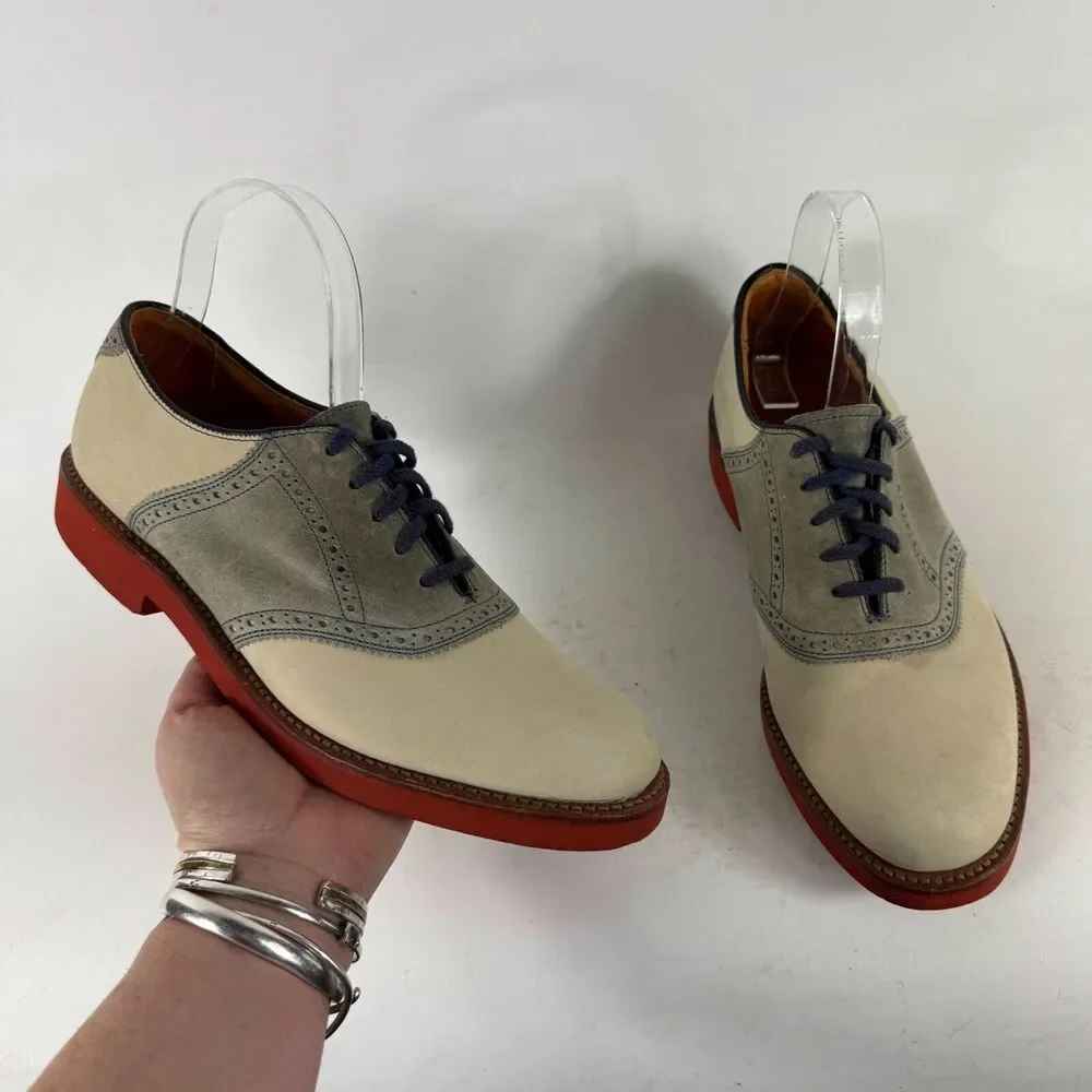 L.L. Bean Men's Saddle Shoes 7 Tan Suede Lace-Up Low Top Two-Toned Oxford Casual